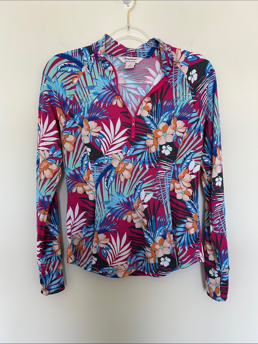 Tommy Bahama Golf & Tennis Quarter Zip Pullover Tropical Print Active Jacket M